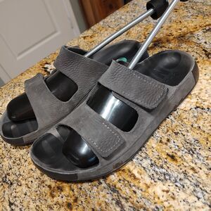 ECCO Cozmo 5009040224 Men's 9-9.5 Gray Suede Leather Strap Slip On Slide Sandal